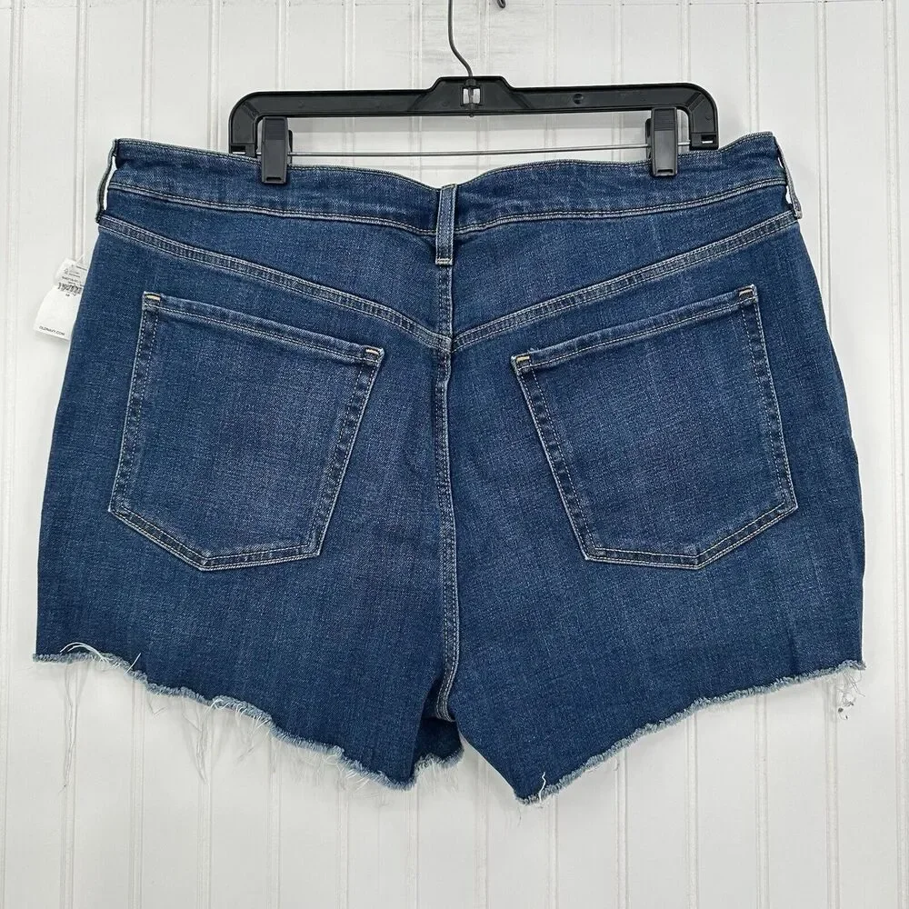 Old Navy Shorts Womens 18 OG Straight High Rise Blue Stretch Denim Jean Fray NEW
